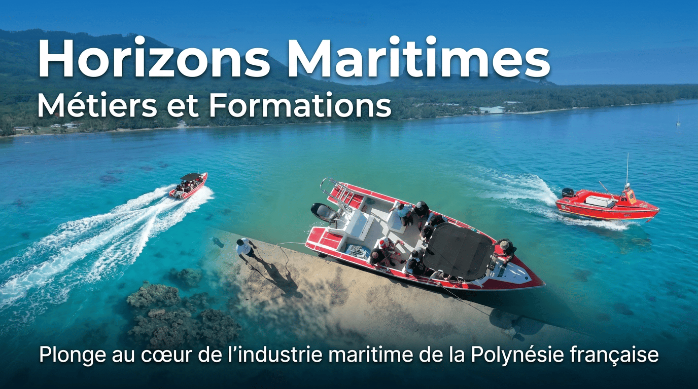 Maritime Horizons title artwork with boats in the lagoon